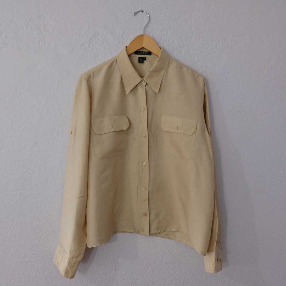 Ralph Lauren Silk Utility Button up Top Large